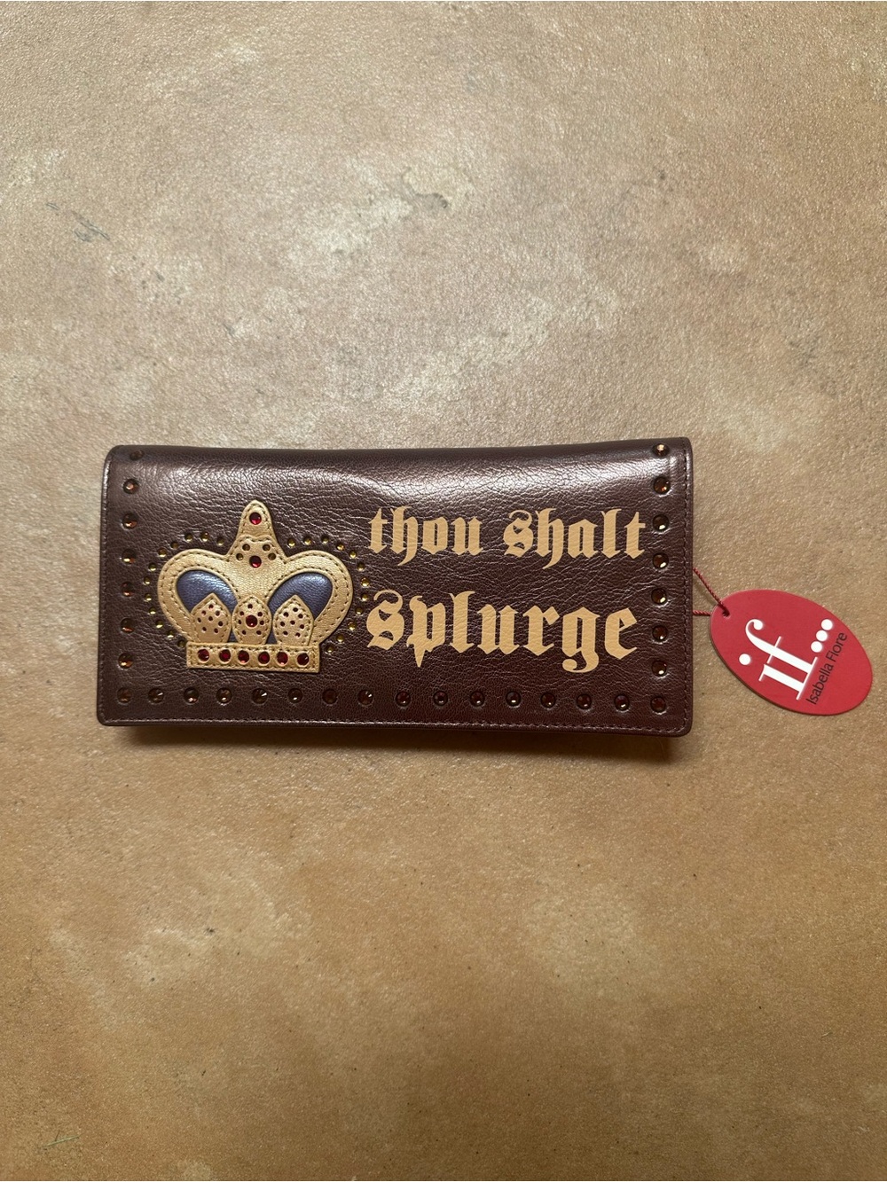 Vintage Y2K NWT Isabella Fiore "Thou Shalt Splurge" Studded Leather Wallet